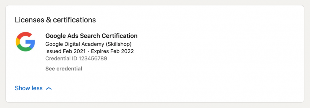 google ads certification linkedin badge