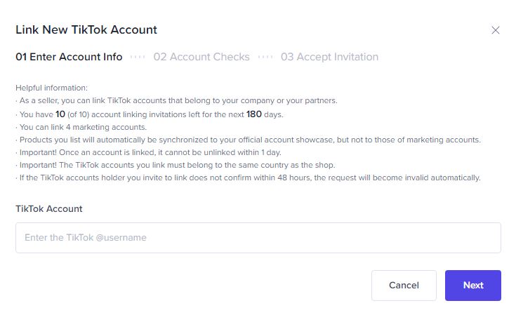 how to link new tiktok account