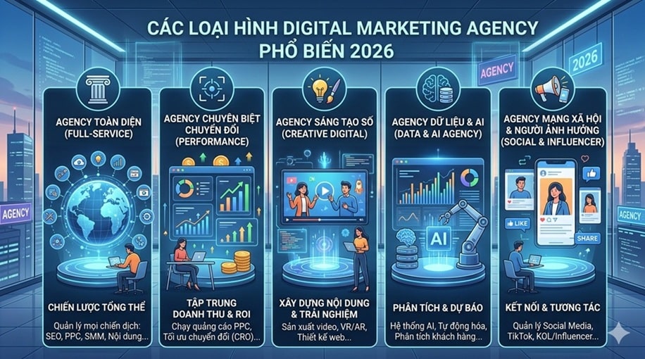 Các loại hình Digital Marketing Agency phổ biến 2026
