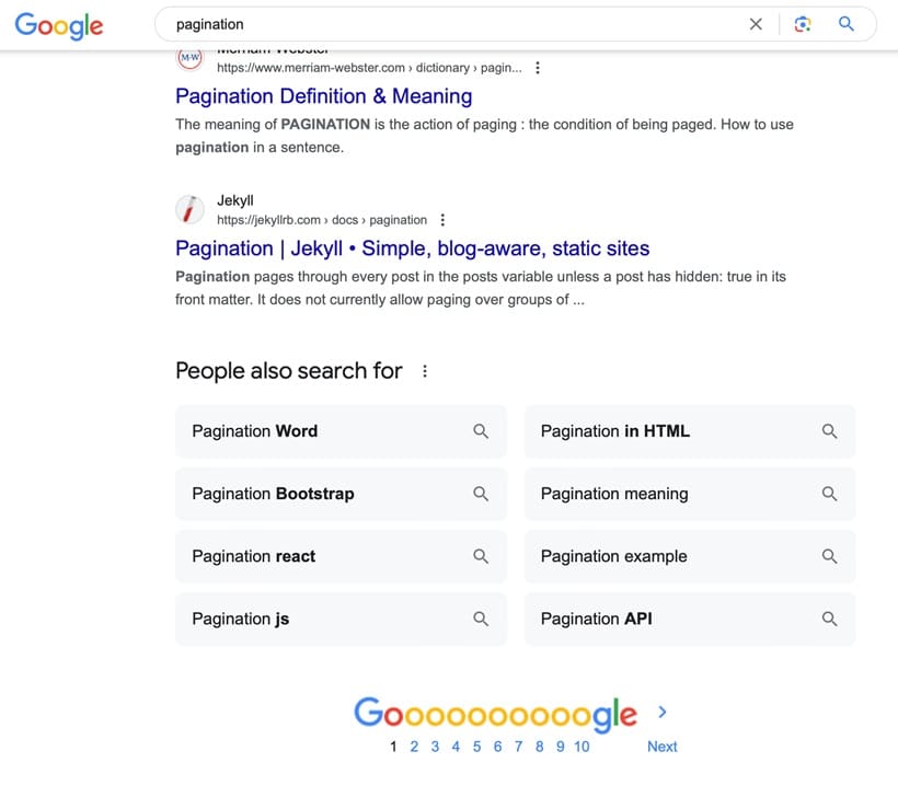 google search pagination bar back