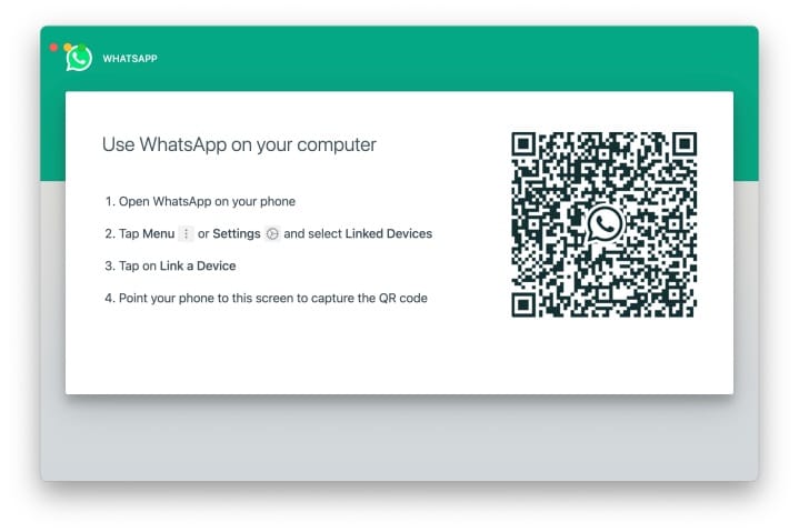 WhatsApp Mac desktop setup screen