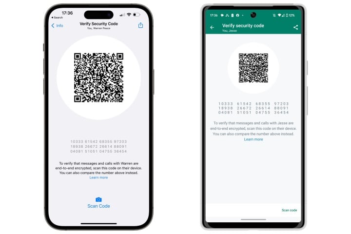 iPhone 14 Pro Max and Pixel 6 WhatsApp Verify Code screens