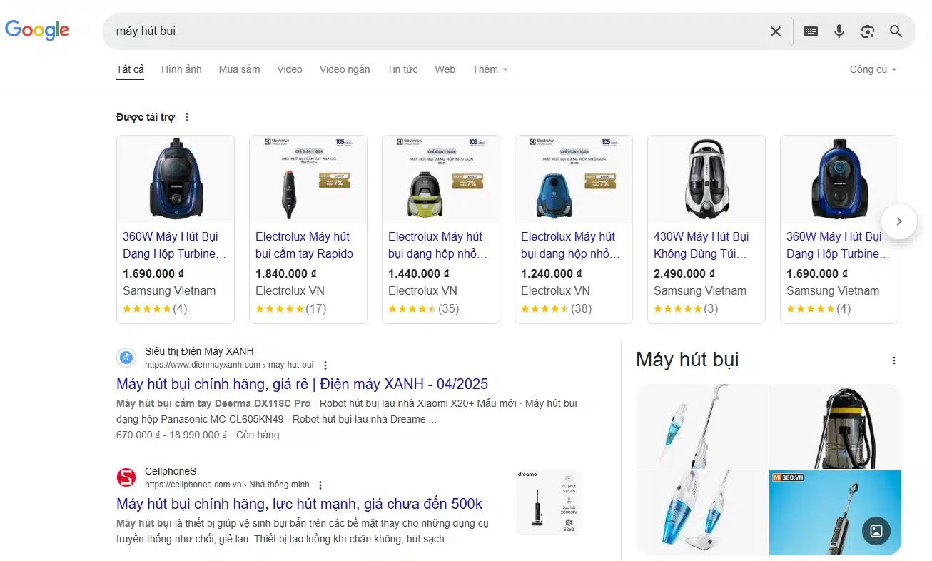 vi du ket qua tim kiem may hut bui