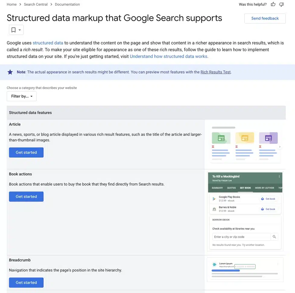 structured data markup google search central result