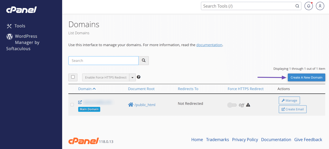 Create a New Domain in cPanel