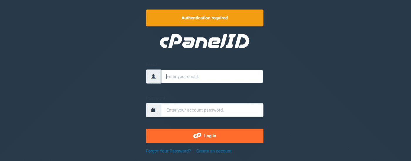 Sample of the cPanel login page
