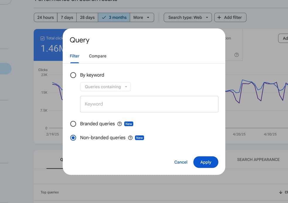 search console branded queries filter