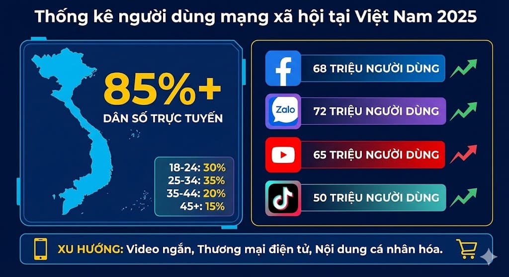 Thống kê người dùng mạng xã hội tại Việt Nam 2025