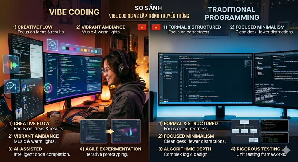 So sánh Vibe Coding vs Lập trình truyền thống